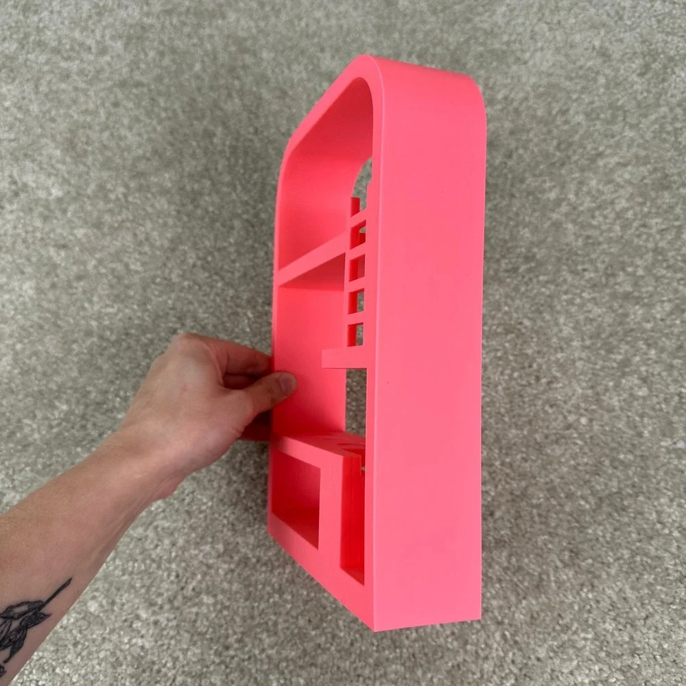 Floating Wall Shelf Neon Pink 3D Printed Stairs Trinket Shelf Whimsical Decor